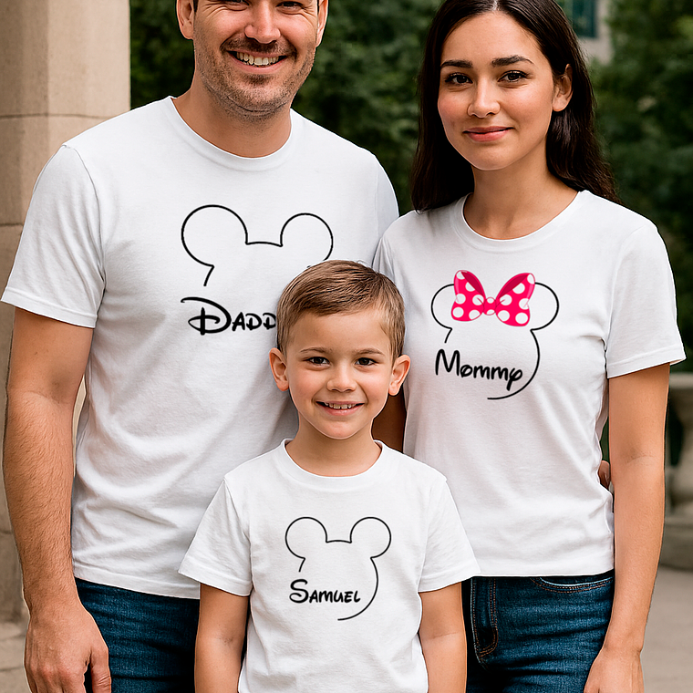 Pack 3 Poleras Familiares Mickey & Minnie Papá, Mamá Y Niño 2