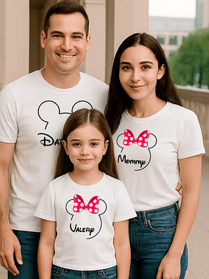 Pack 3 Poleras Familiares Mickey & Minnie Papá, Mamá Y Niño