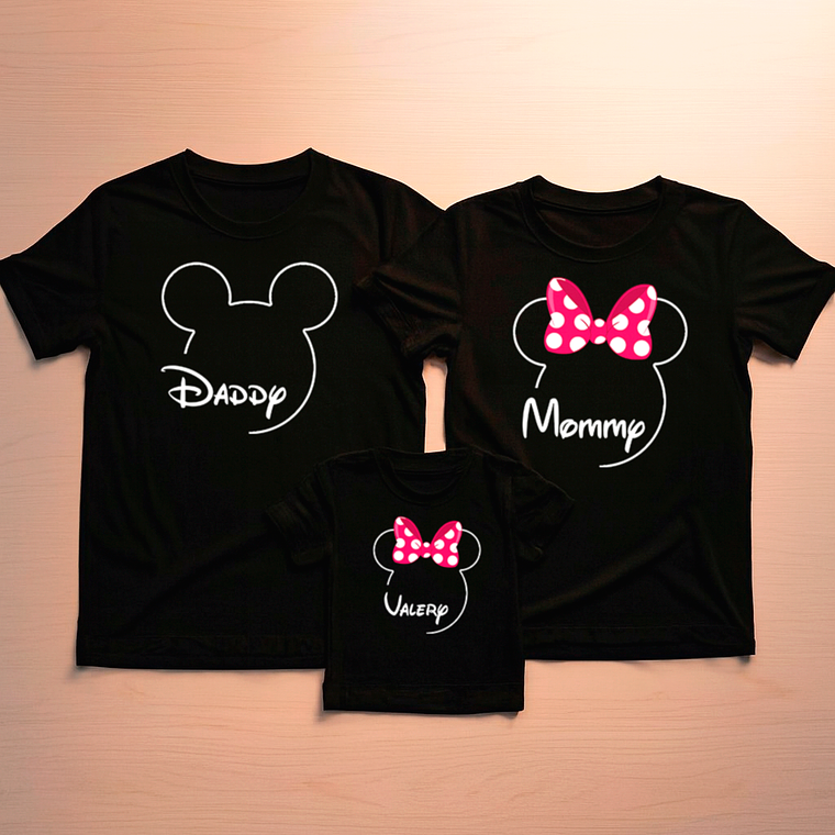 Pack 3 Poleras Familiares Mickey & Minnie Papá, Mamá Y Niño 6