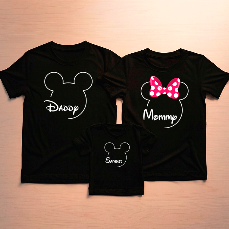 Pack 3 Poleras Familiares Mickey & Minnie Papá, Mamá Y Niño 8