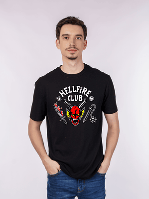 Polera Unisex Stranger Things Hellfire Club Negro Algodón Premium
