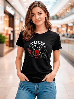Polera Unisex Stranger Things Hellfire Club Negro Algodón Premium