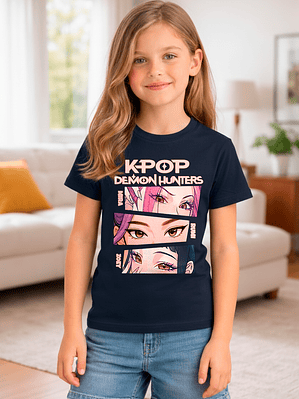 Polera Infantil K-pop Demon Hunters Diseño Rumi, Mira Y Zoey
