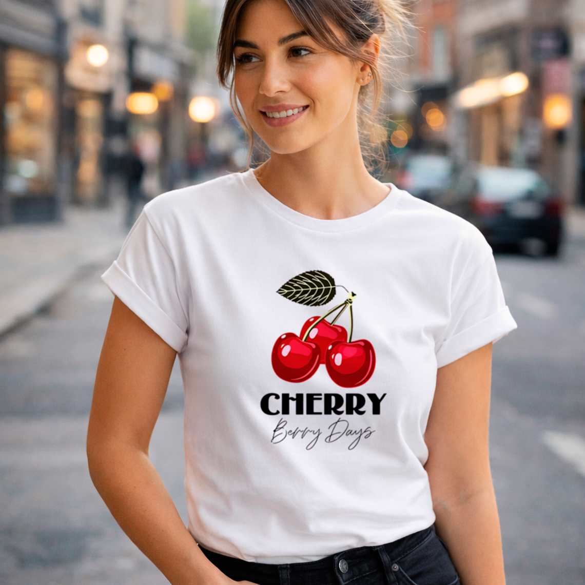 Polera Mujer Cherry Berry Days Diseño Frutas Algodón Premium 1