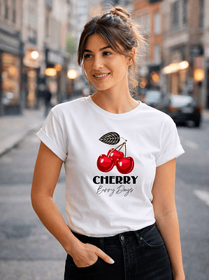 Polera Mujer Cherry Berry Days Diseño Frutas Algodón Premium