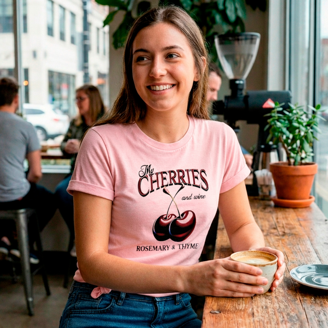 Polera Mujer Cherries And Wine Diseño Frutas Algodón Premium 1
