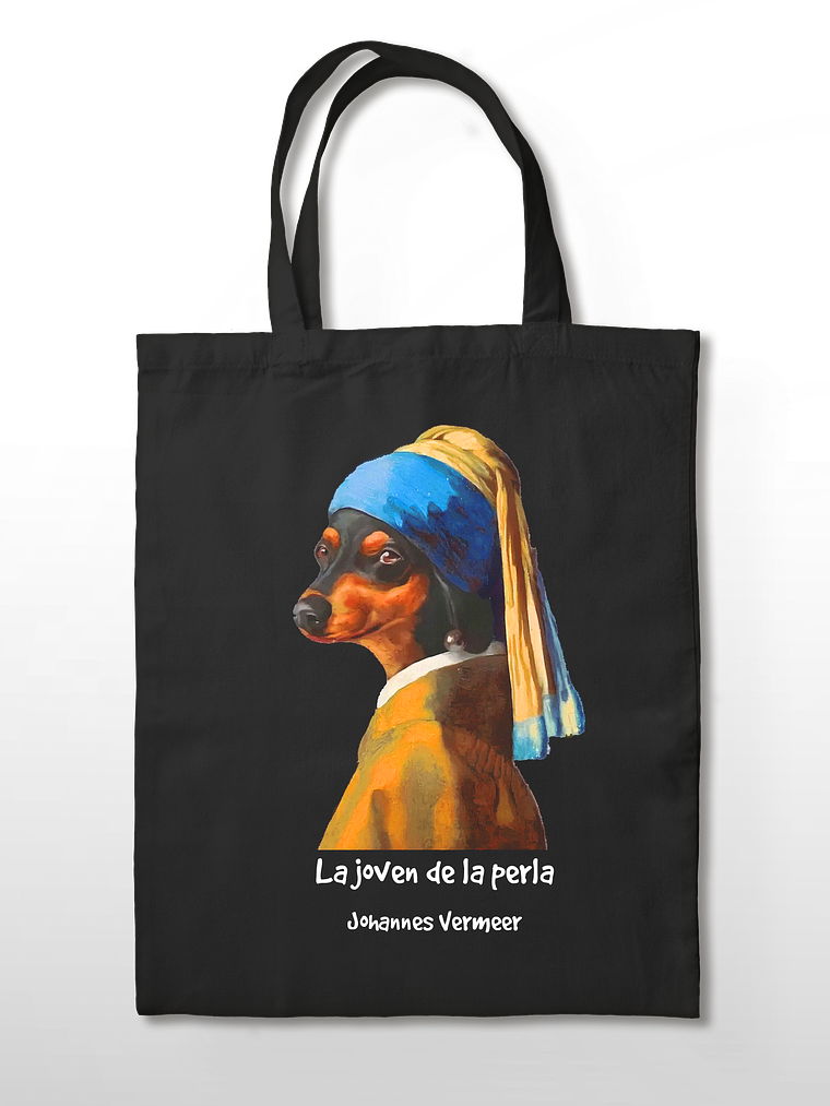 Totebag La joven de la perla - Johannes Vermeer dachshund.  1