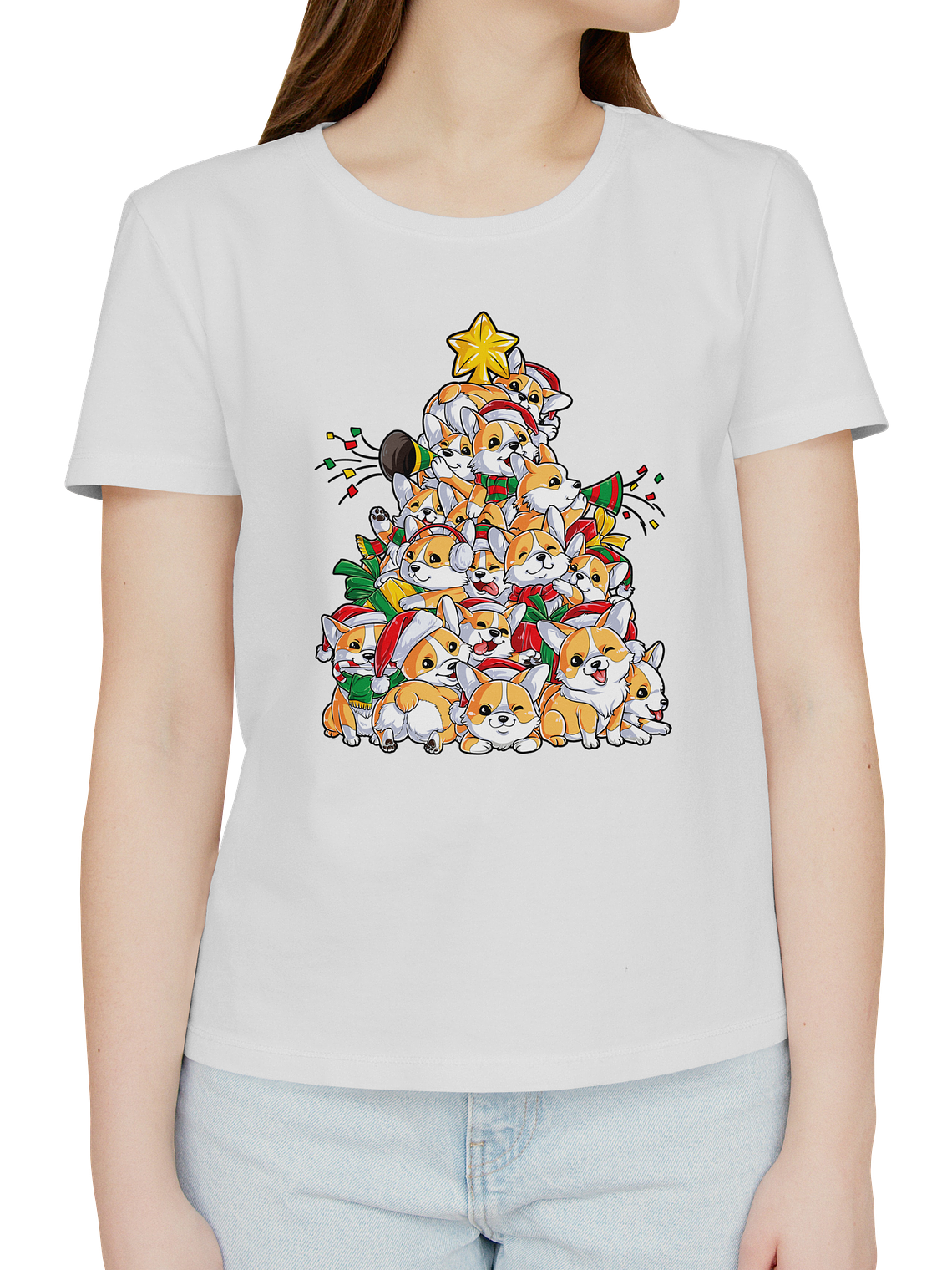 Polera Corgi de navidad. Mujer 1