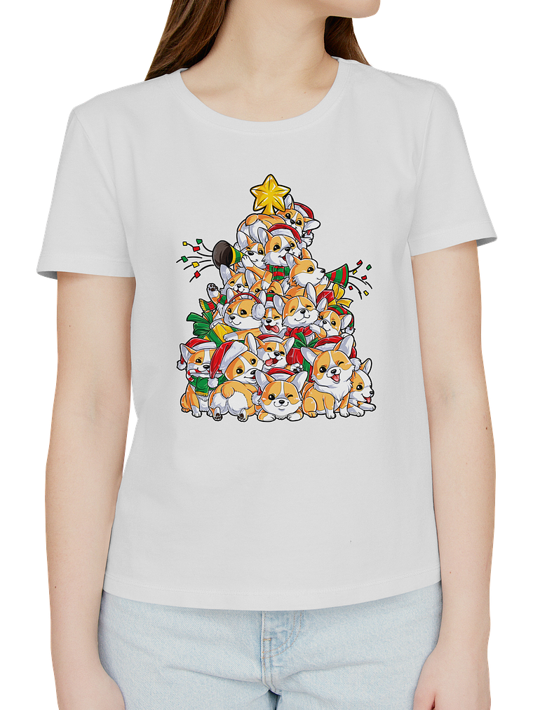 Polera Corgi de navidad. Mujer 1