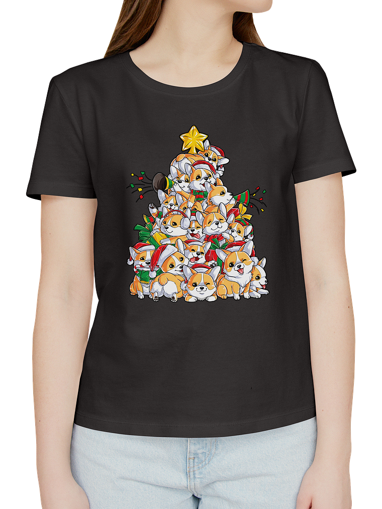 Polera Corgi de navidad. Mujer 2