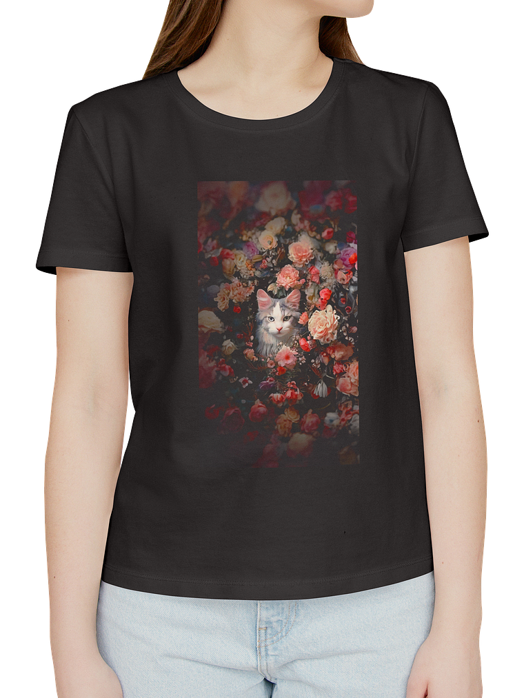 Polera gato flores. Mujer 1