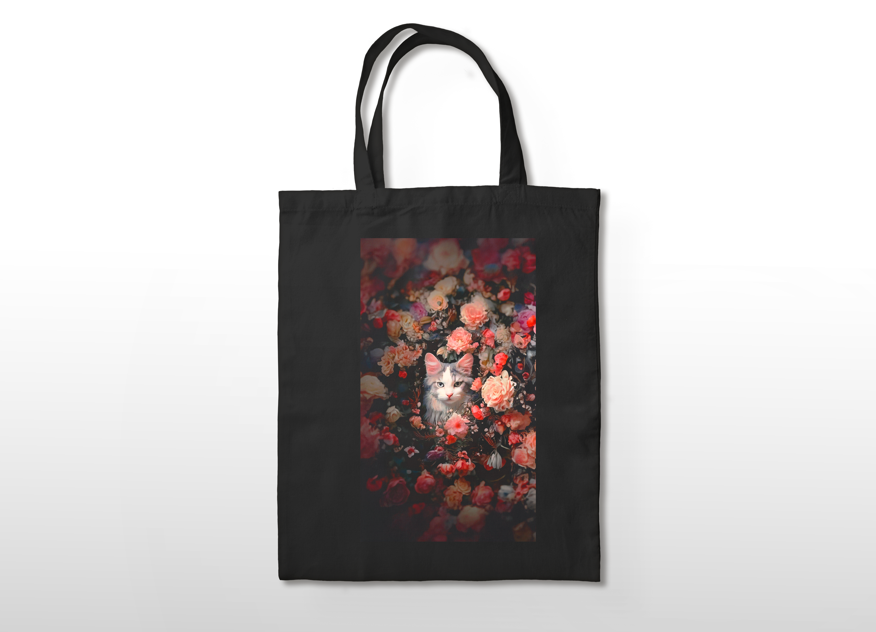 Totebag gato con flores.