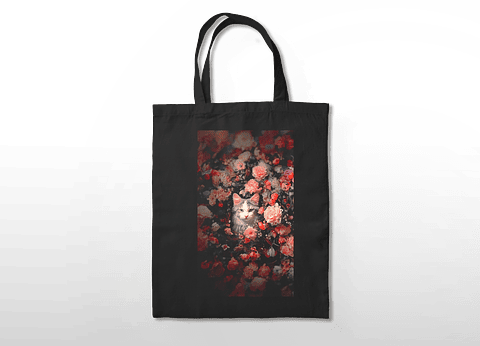 Totebag gato con flores.
