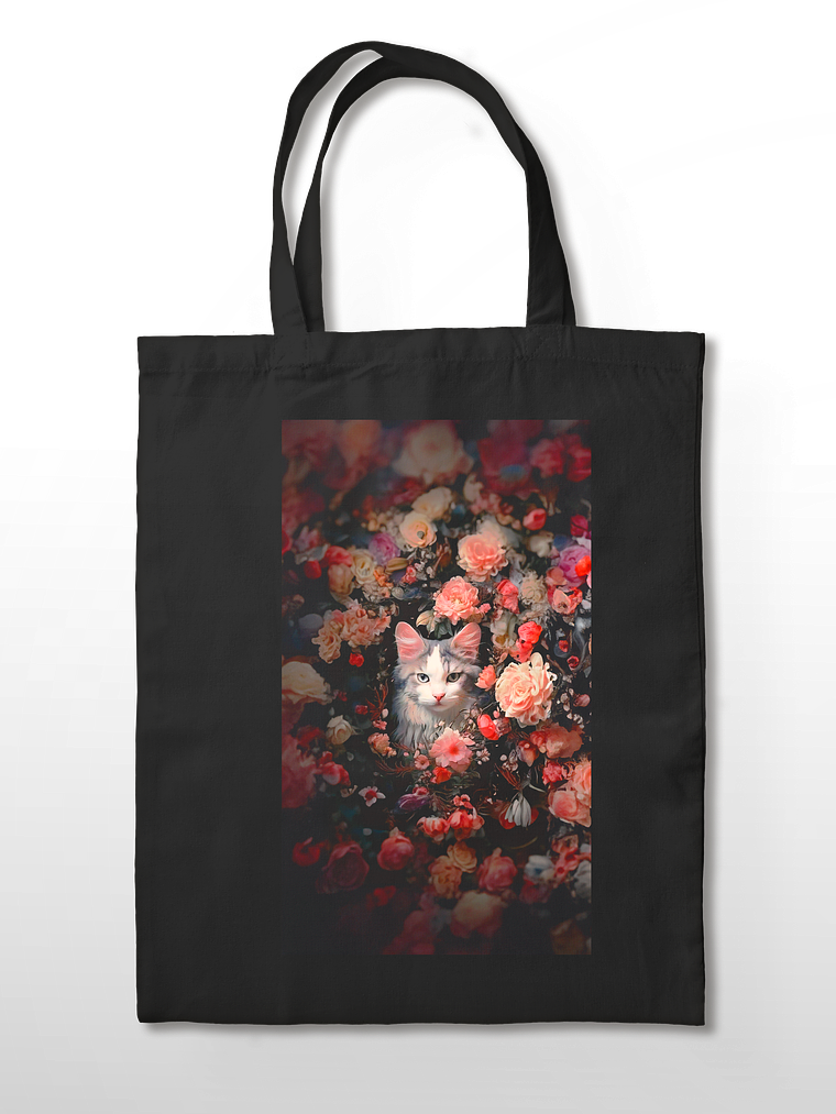 Totebag gato con flores. 1