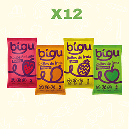 Pack 12 rollitos de fruta bigu