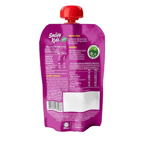 compota Orgánica Smiley Kids Manzana y Ciruela 90 g