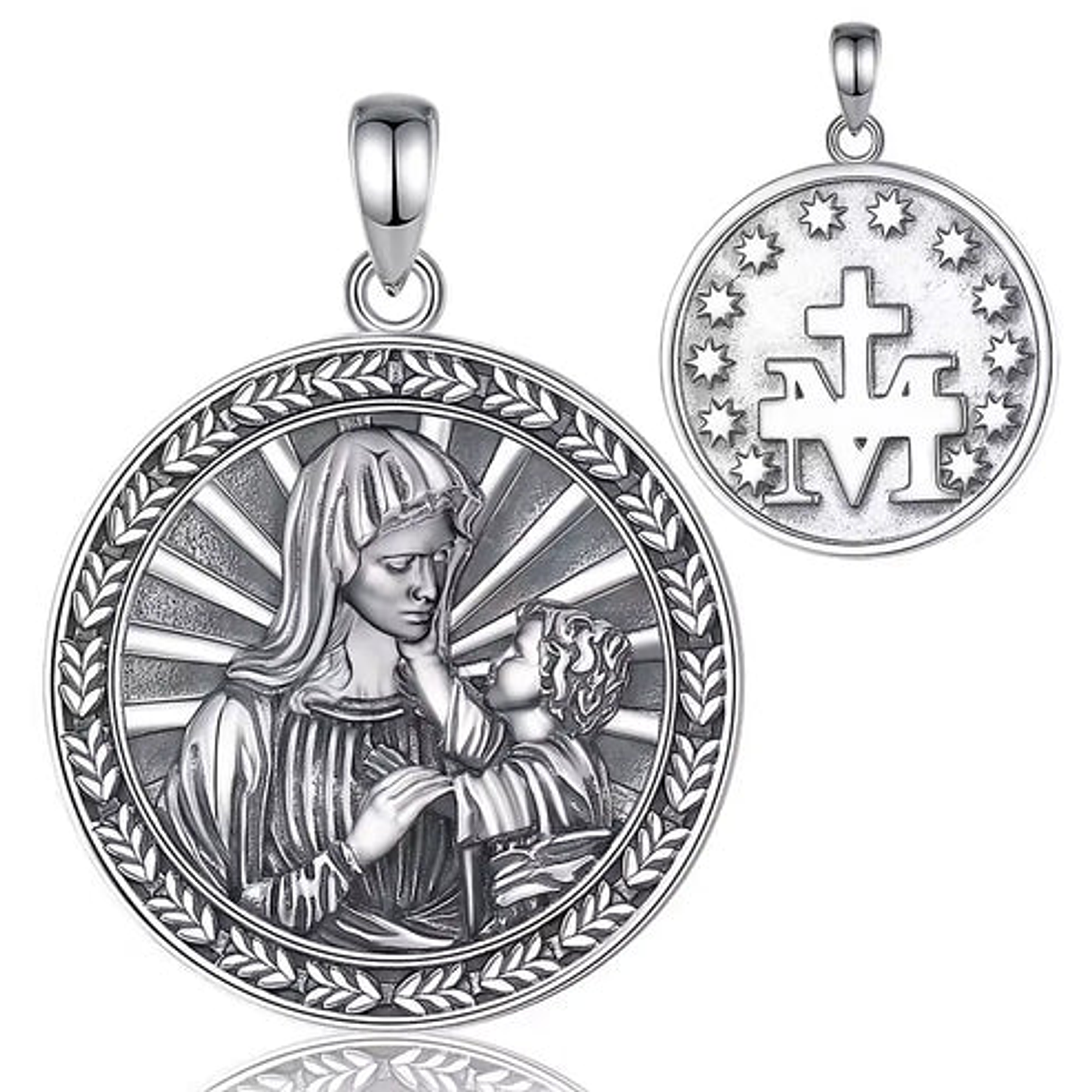 Colgante virgen maria con niño jesus en plata 925 1
