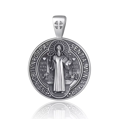 Collar Dije Medalla San Benito Plata Ley 925