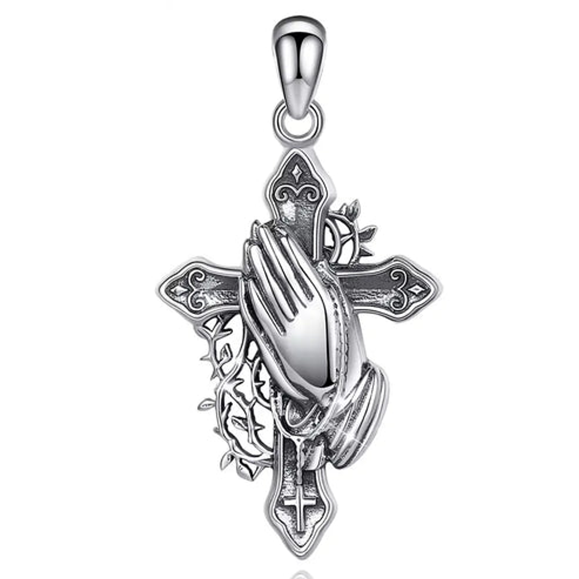 Colgante Cruz Cristiana Con Manos, en plata 925 1