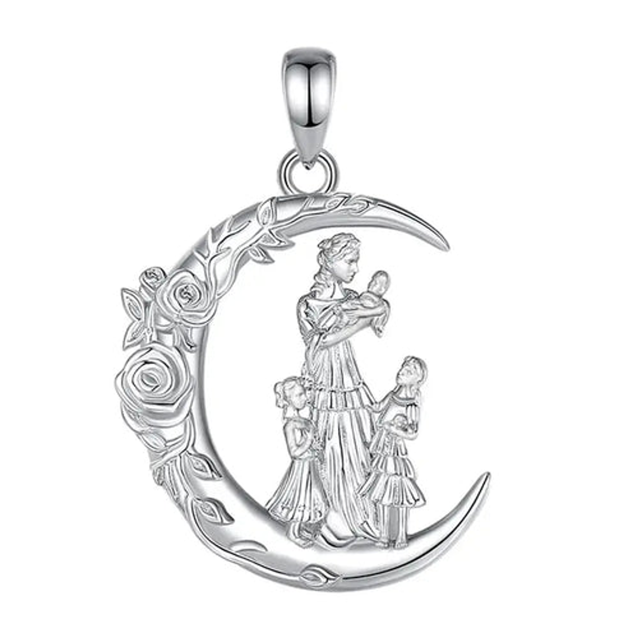 Colgante media luna madre y niñas en plata 925 1