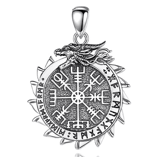 Colgante dragón vikingo con brújula vikinga en plata 925