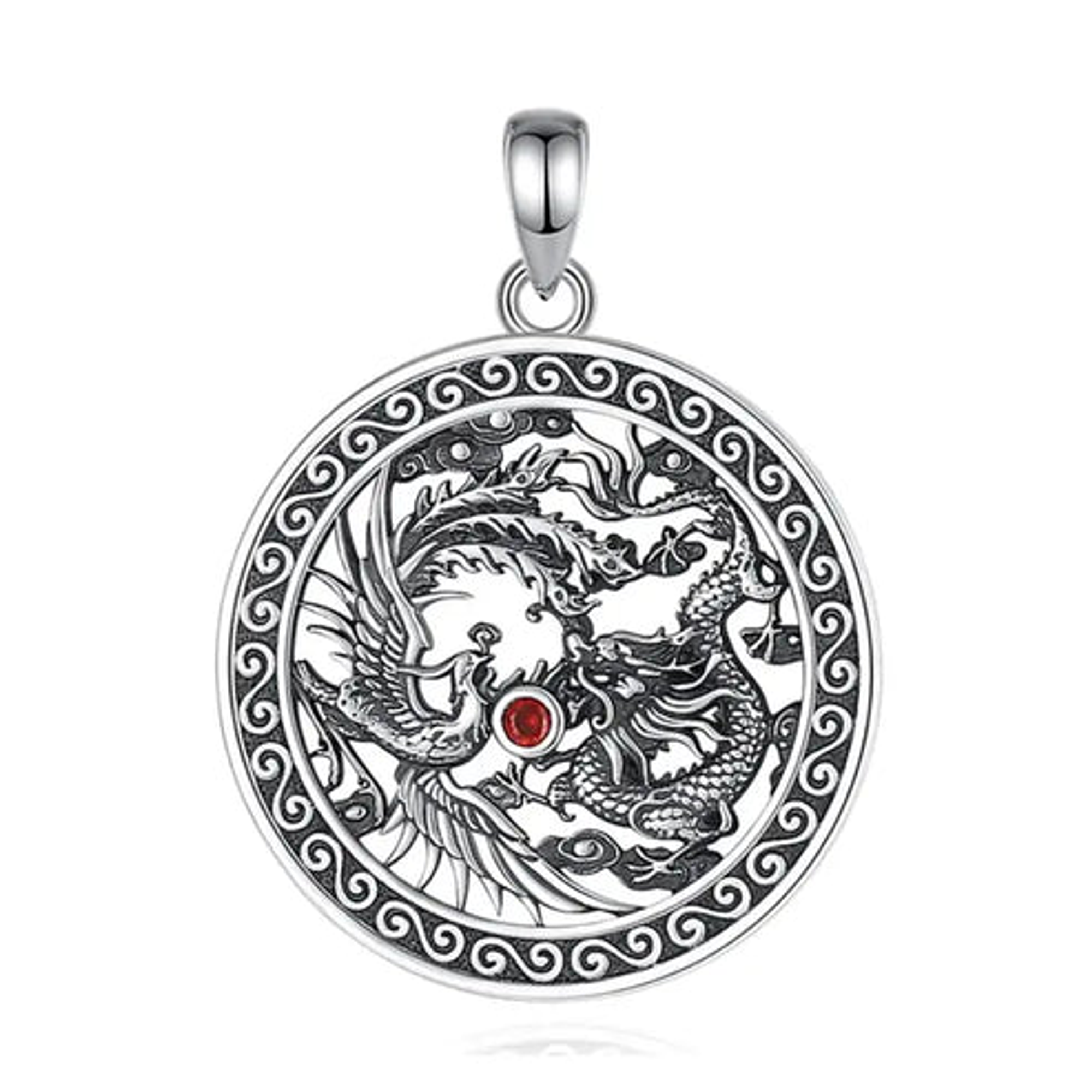 Colgante ave fenix y dragon con granate en plata 925 1