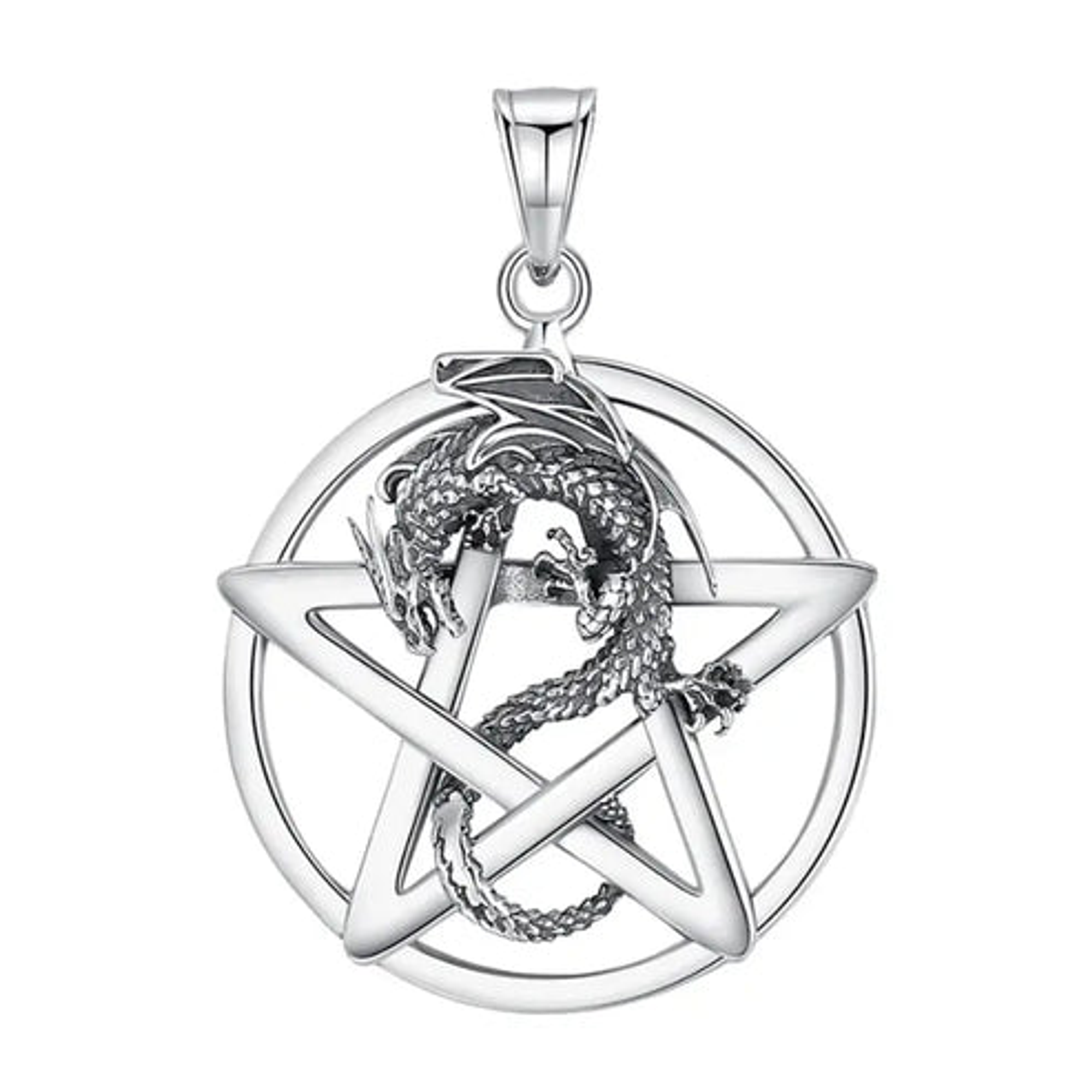 Colgante pentagrama y dragon en plata 925 1
