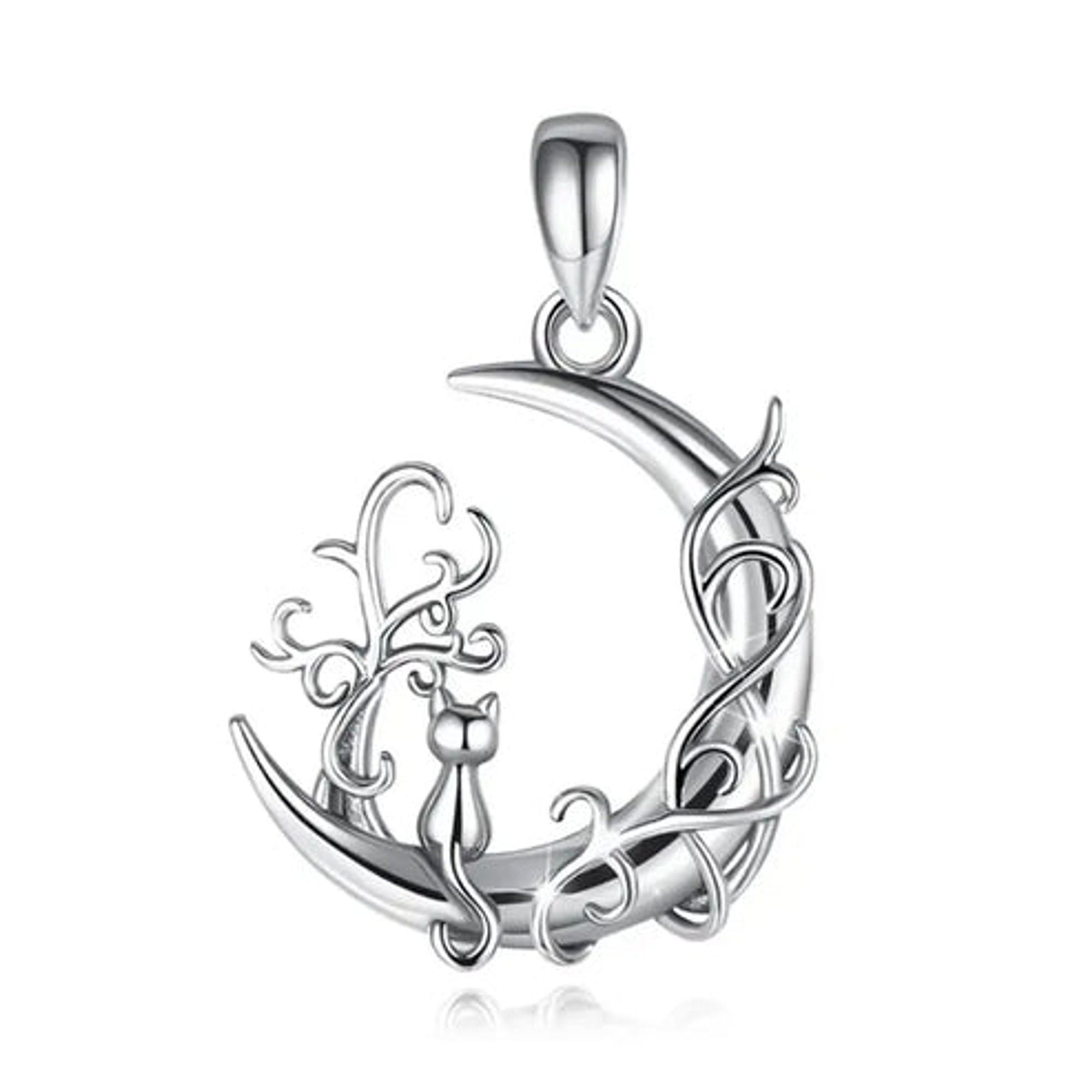 Colgante media luna con gato en plata 925 1