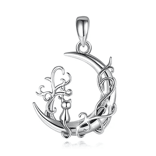 Colgante media luna con gato en plata 925