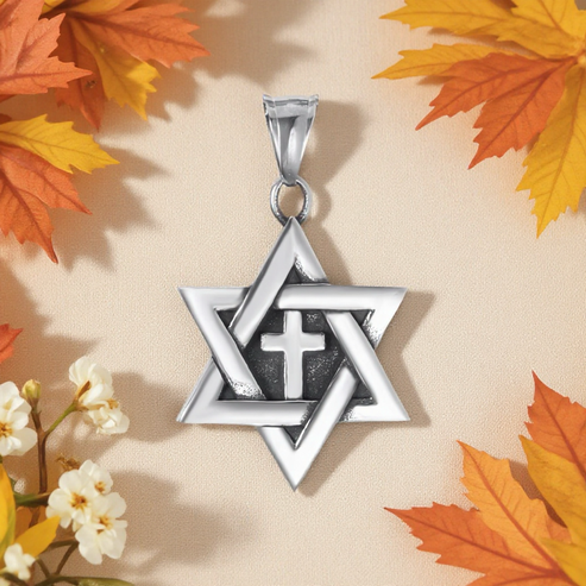 Colgante estrella de David con cruz en plata 925 1