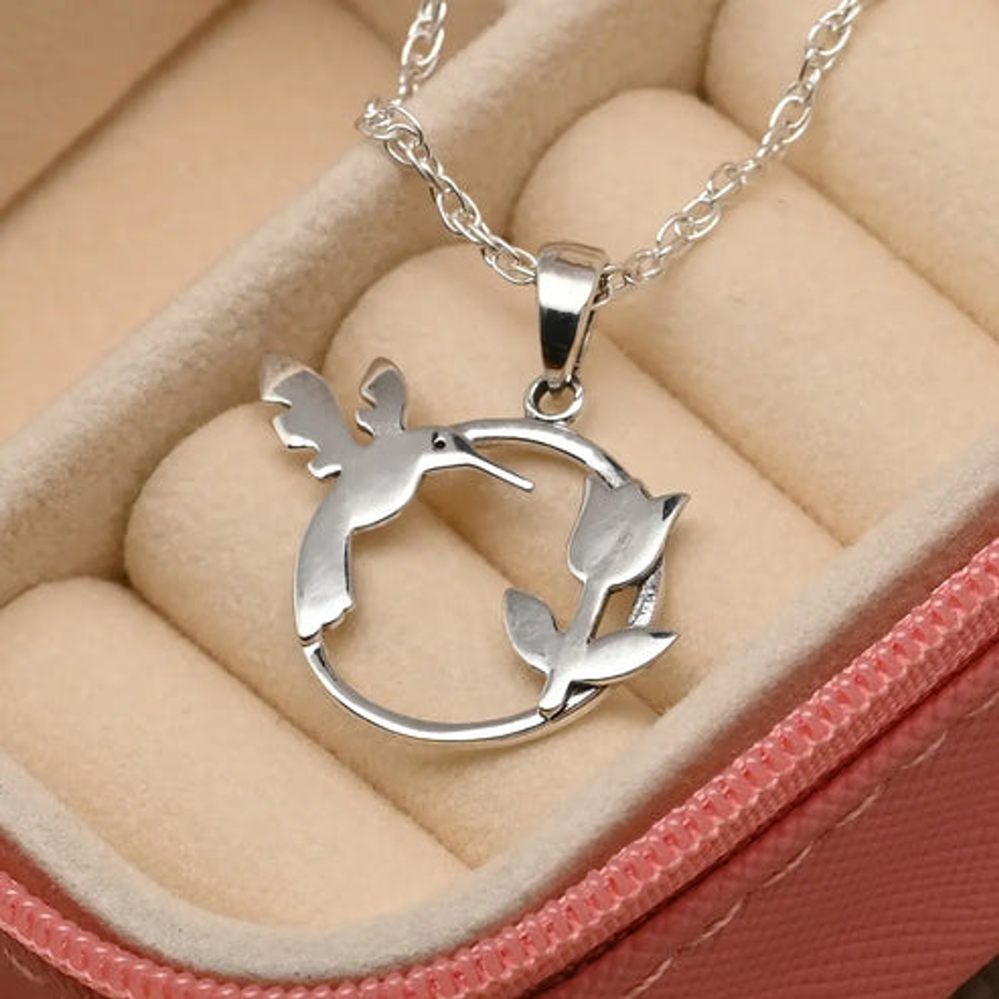 Colgante De Colibri Con Flor En Plata 925 2