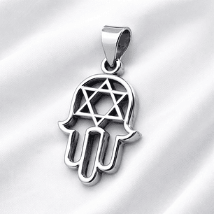 Colgante mano de fatima con estrella de david en plata 925