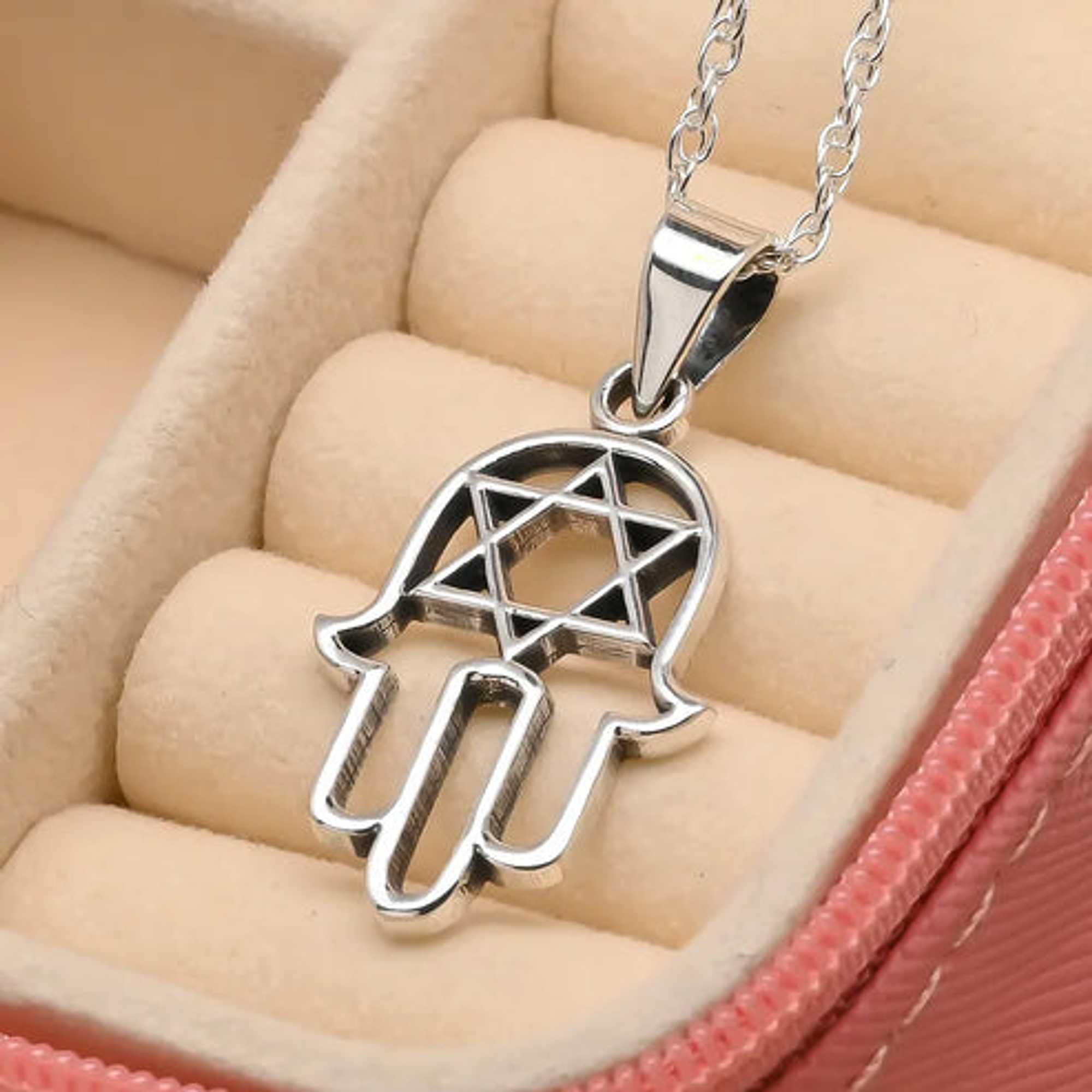 Colgante mano de fatima con estrella de david en plata 925 2