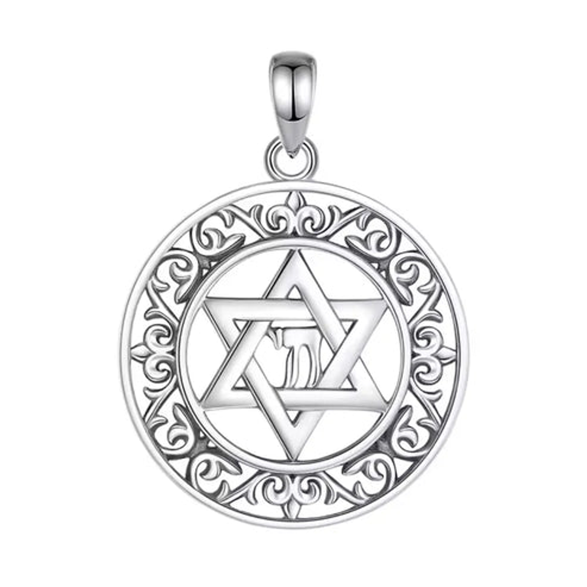 Colgante estrella de david con jai en plata 925 1