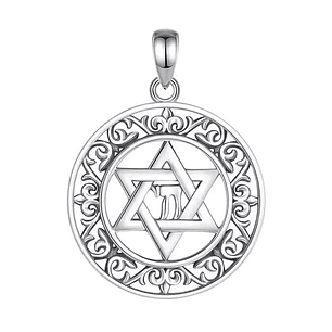 Colgante estrella de david con jai en plata 925