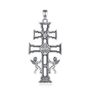 Colgante cruz de Caravaca grande en plata 925