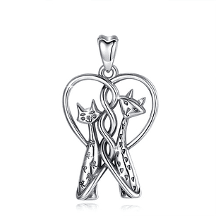 Colgante corazon gatos enamorados en plata 925