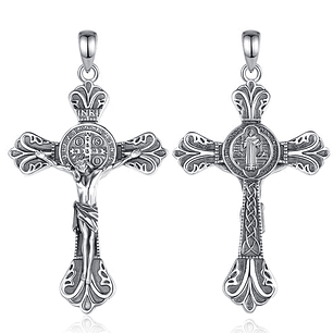 Colgante cruz de san benito en plata 925