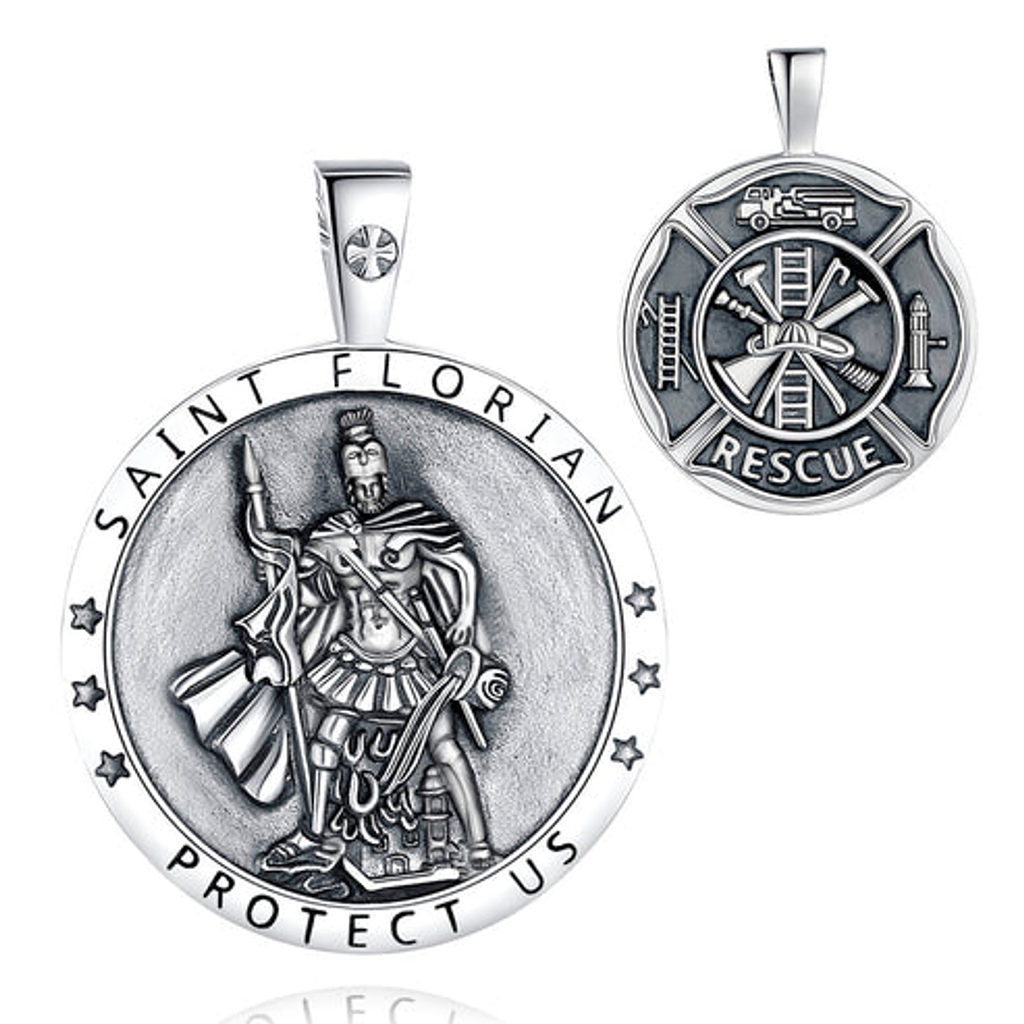 Colgante san Florián patrón de los bomberos en plata 925 1