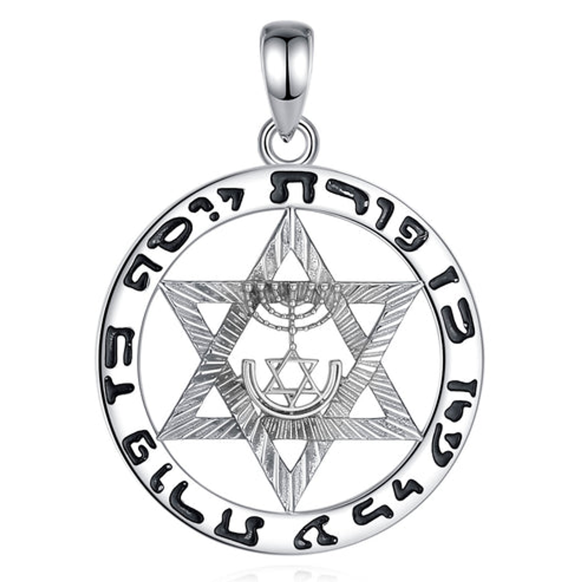 Colgante estrella de David y menora de 7 brazos en plata 925 1