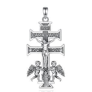 Colgante cruz de Caravaca, cruz con san Benito en plata 925