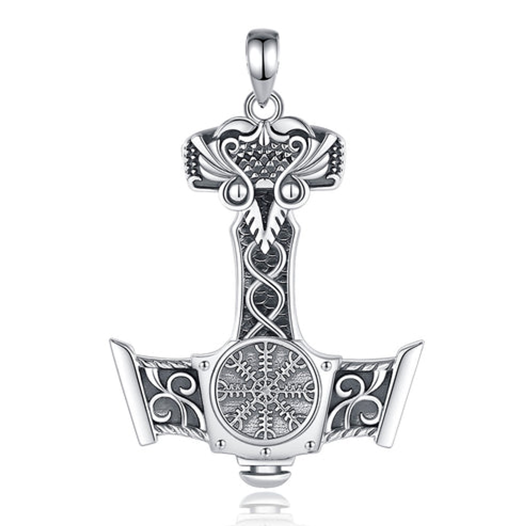 Colgante martillo de thor Mjölnir con brújula vikinga en plata 925 1
