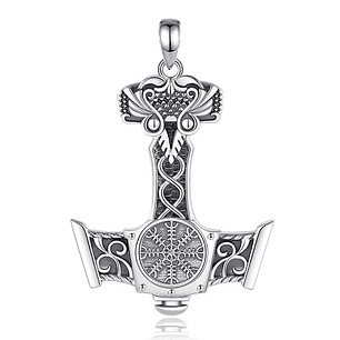 Colgante martillo de thor Mjölnir con brújula vikinga en plata 925