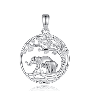 Colgante cariño mama elefante y cria, en plata 925