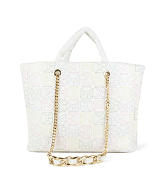 Bolsa Cloe Tote Monograma Troquelado con Pouch color Blanco