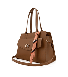 Bolsa Satchel Grande Cloe Con Mascada Color Camel
