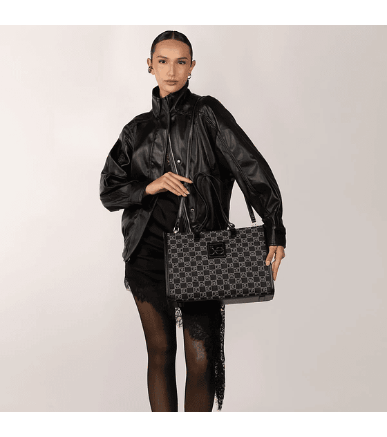 Bolsa Tote Grande Jacquard Multicolor Negro