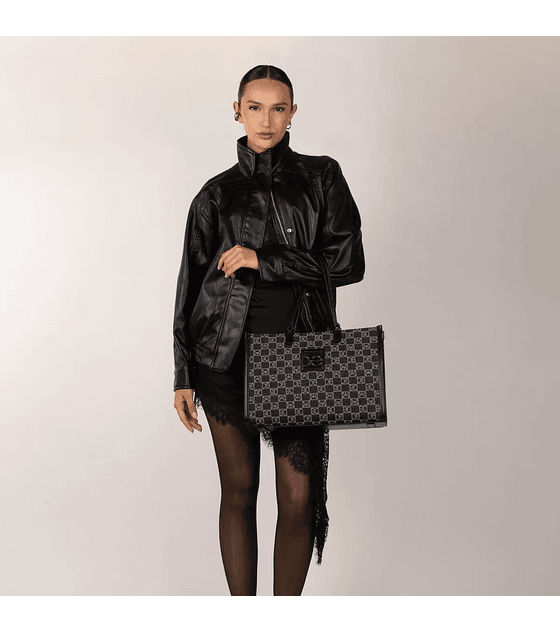 Bolsa Tote Grande Jacquard Multicolor Negro