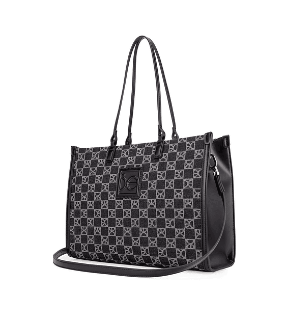 Bolsa Tote Grande Jacquard Multicolor Negro
