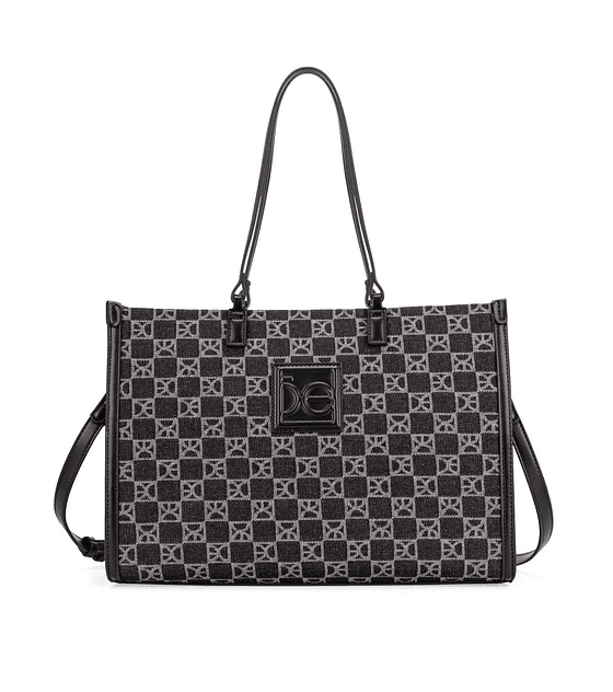 Bolsa Tote Grande Jacquard Multicolor Negro